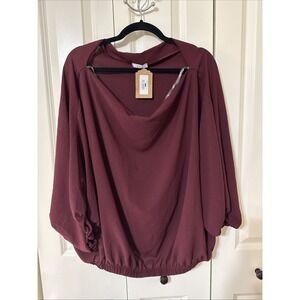 NWT Women's Jodifl Size L Wine Flowing Blouse Shirt Boho Cottage Core